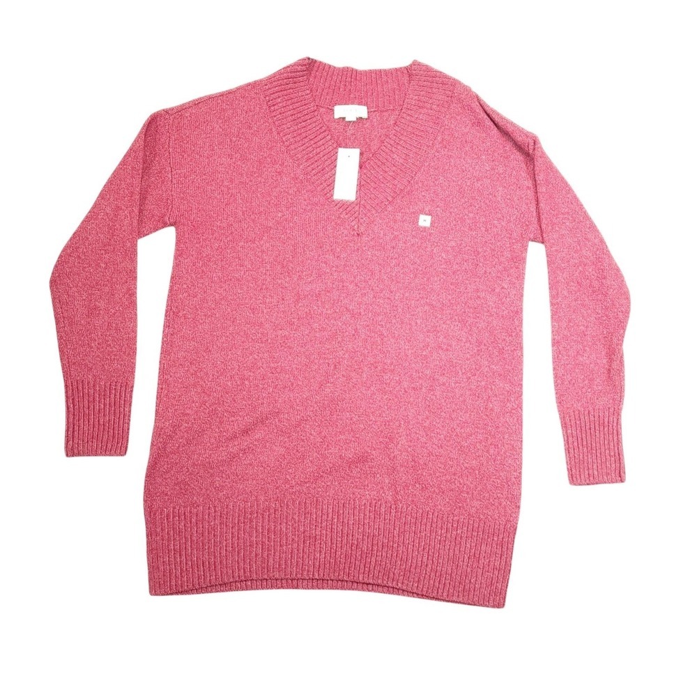 LOFT Sweater Womens Medium Pink V Neck Long Sleeve Knit Pullover Collarless
